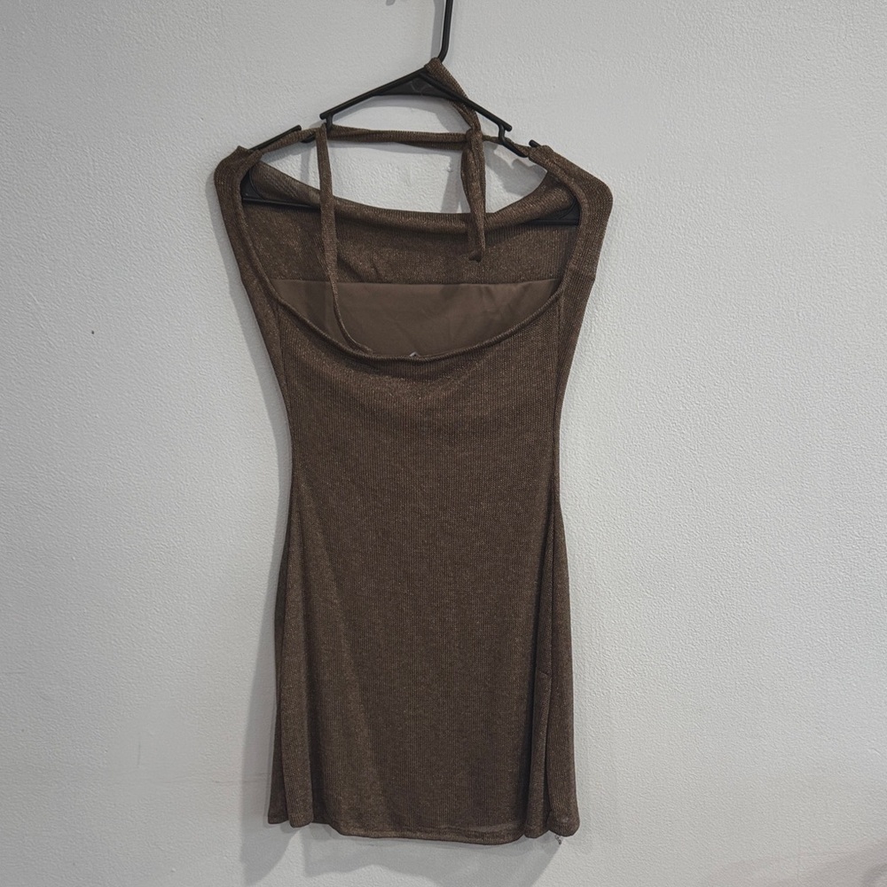 Fashion Nova Seductive Mesh Mini Dress in Gold Size Small - Picture 3 of 4